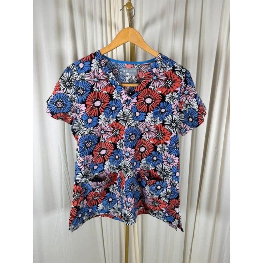 Med Couture Peaches Disco Garden Floral Daisy Scrub Top 8564 Medium NWOT